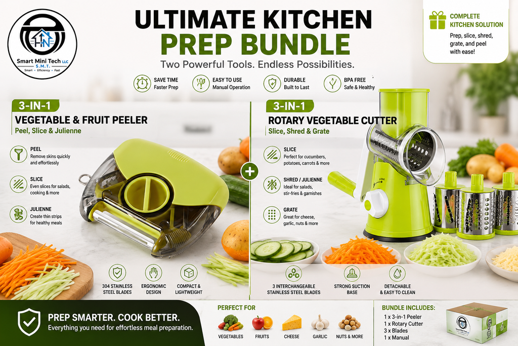 Ultimate Kitchen Prep Bundle – Rotary Vegetable Cutter + 3-in-1 Peeler