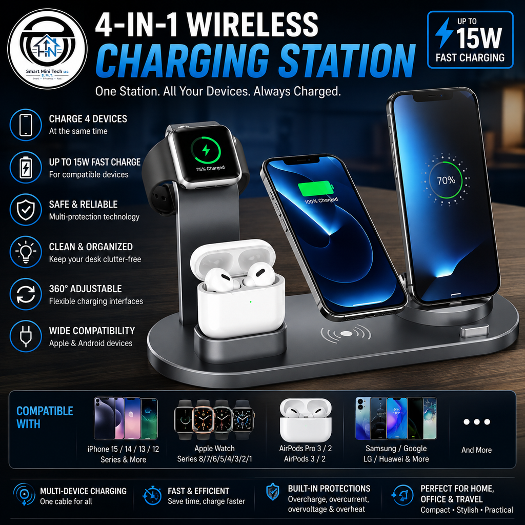 Wireless 4-in-1 Charging Station – Multi-Device Charging Stand