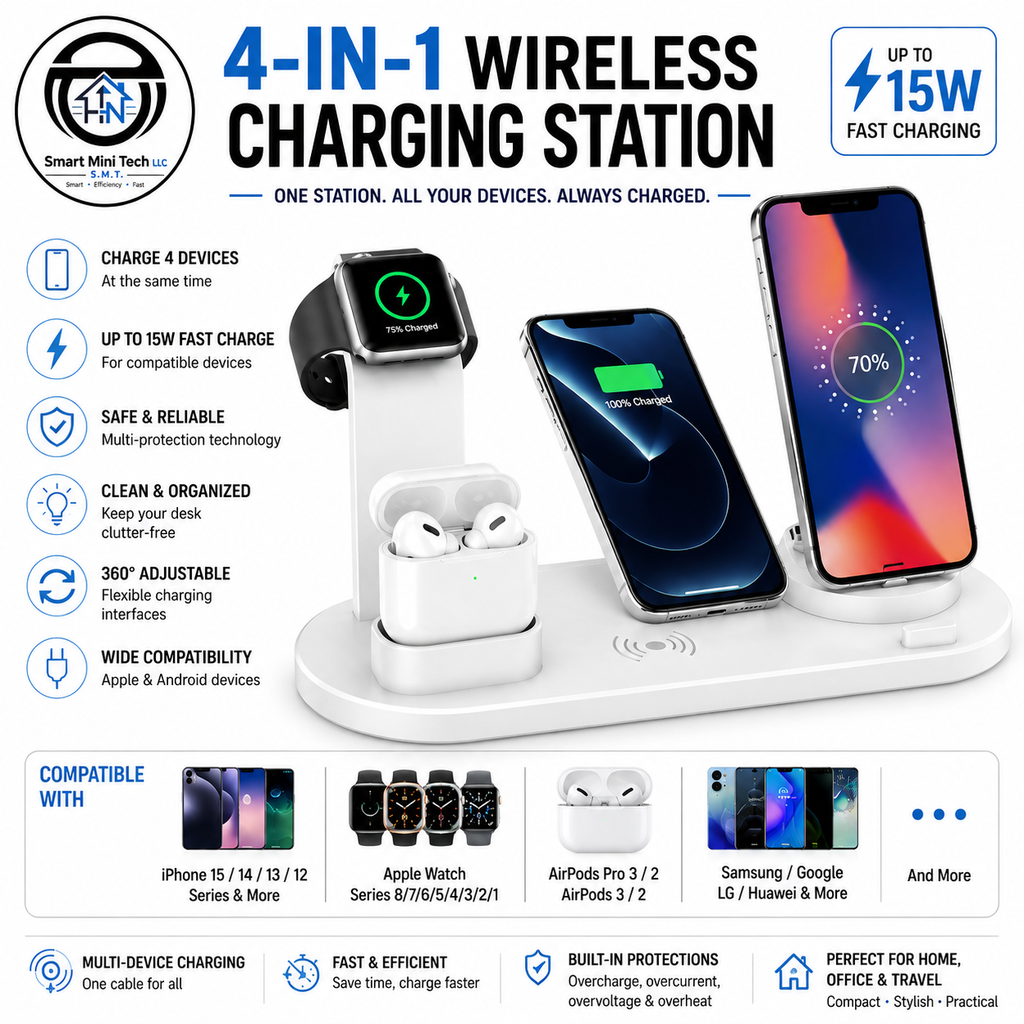 Wireless 4-in-1 Charging Station – Multi-Device Charging Stand